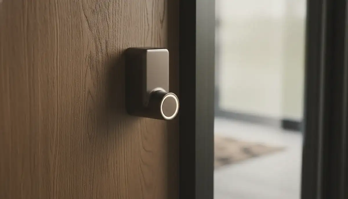 Elektronisk dørlås montert på en ytterdør, betjent uten tradisjonell nøkkel